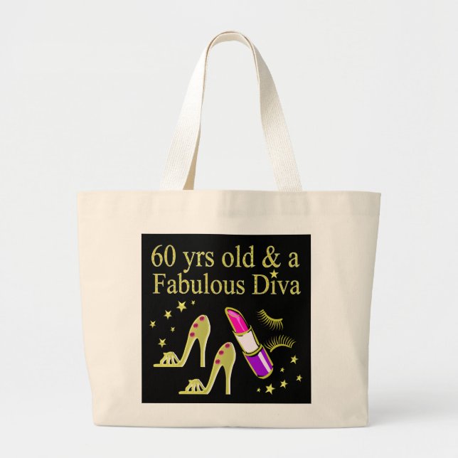 GULD 60 YRS GAMLA OCH EN FABULÖS DIVA JUMBO TYGKASSE (Framsidan)