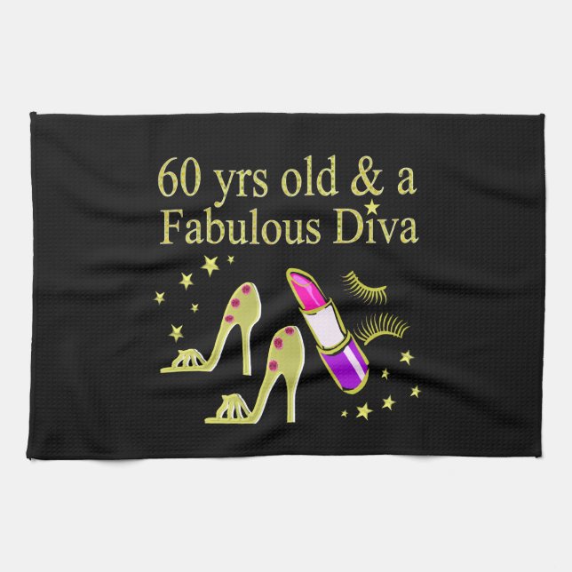 GULD 60 YRS GAMLA OCH EN FABULÖS DIVA KÖKSHANDDUK (Horisontell)