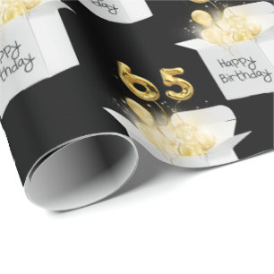 Guld 65e Birthday Balloes in White Box Presentpapper