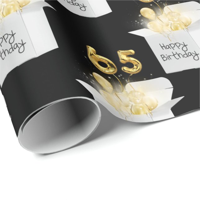 Guld 65e Birthday Balloes in White Box Presentpapper (Rullad Hörn)