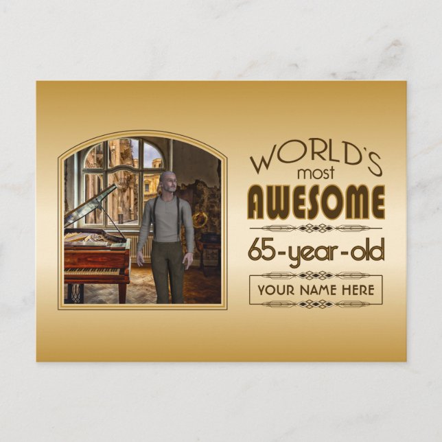 Guld 65e Birthday World's Best Anpassningsbar Phot Inbjudan Vykort (Framsida)