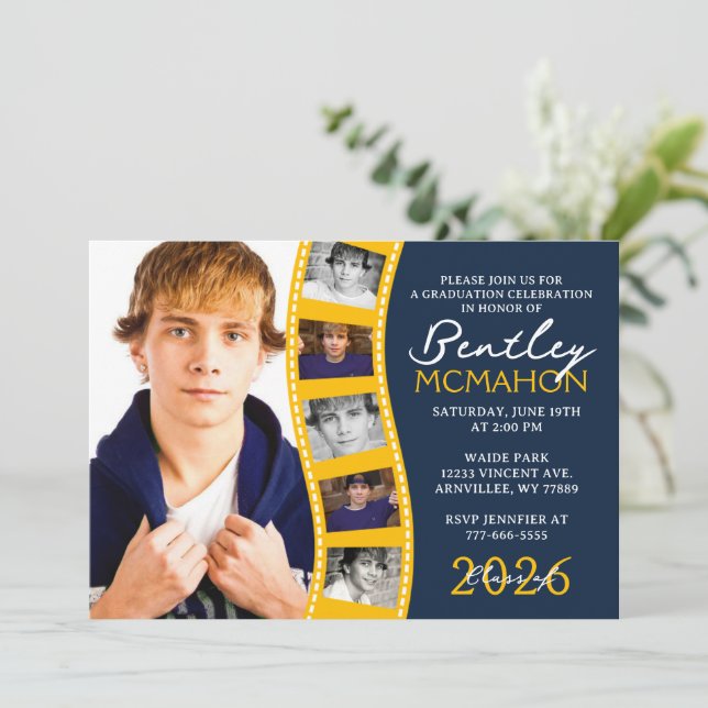 Guld 6 Fotofilmremsa Studenten Collage Inbjudningar (Stående Fram)
