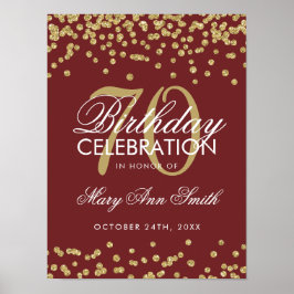 Guld 70:e födelsedagen Glitter Confetti Burgundy Poster