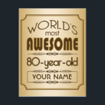 Guld 80:e födelsedagshälsfirandet World Best Fabul<br><div class="desc">Minneshögtid för din favoritäldre medborgare med den här klassens gåva som påminner dem om hur fantastiska de är. Ren linjer och bruna toner,  guld och kräm är en enkel utformning av eleganten som du kan anpassa med namn,  initialer eller annan text.</div>