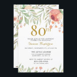 Guld- 80th födelsedag för glitter- & inbjudningar<br><div class="desc">Denna design är perfekt för att any snart ska vara åriga 80 söka efter en stilfull inbjudan för deras party. En vattenfärgmålning av ursnygga ro sitter upptill av inbjudan,  med elegant typografi för inbjudan. Skräddarsy lätt och välj därefter från det breda valet av papper formar,  storleksanpassar och texturerar.</div>