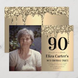 Guld 90-års Elegant Födelsedagsfirande  Inbjudningar