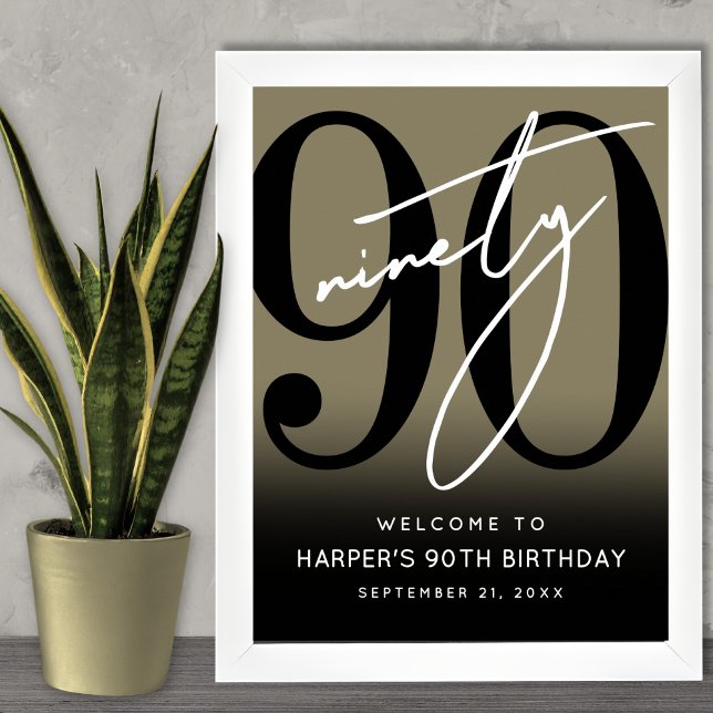Guld 90-årsfirande välkomstskylt poster (Gold 90th Birthday Party Welcome Sign)