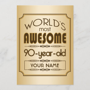 Guld 90:e födelsedagsfirande World Best Fabulous Inbjudningar
