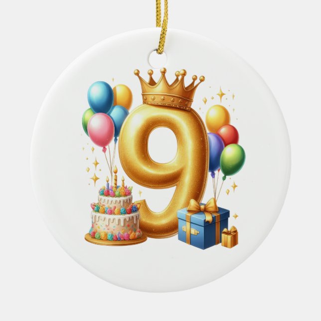 Guld 9-års födelsedag julgransprydnad keramik (Framsidan)