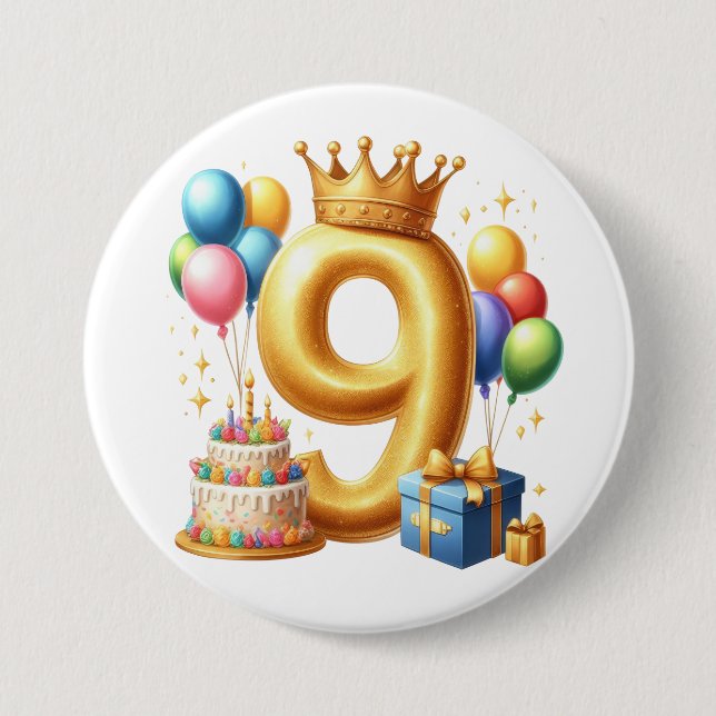 Guld 9-års födelsedag knapp (Framsida)