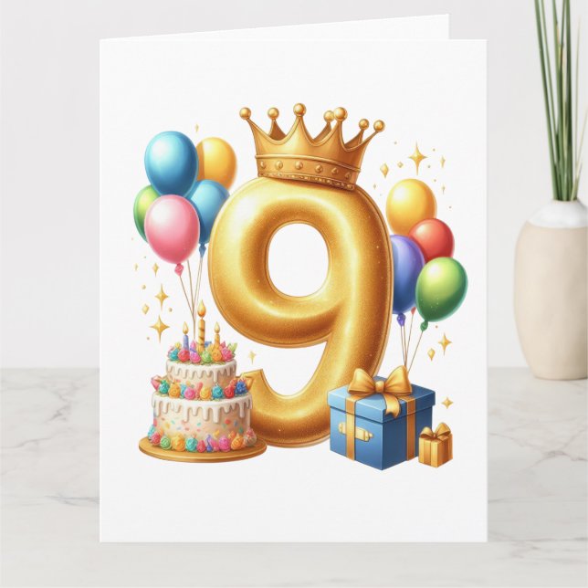 Guld 9-års födelsedag kort (Framsida)