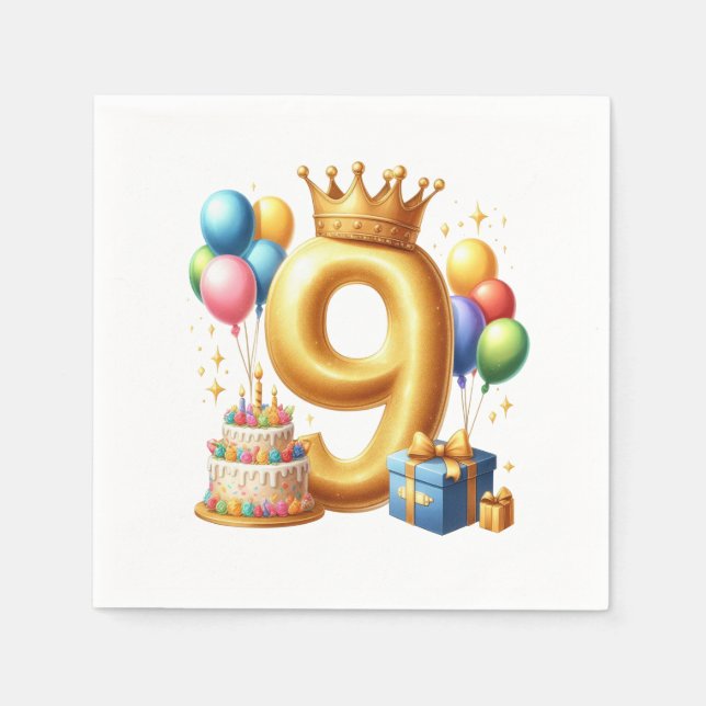 Guld 9-års födelsedag pappersservett (Framsidan)