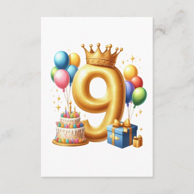 Guld 9-års födelsedag tilläggskort (Framsida)