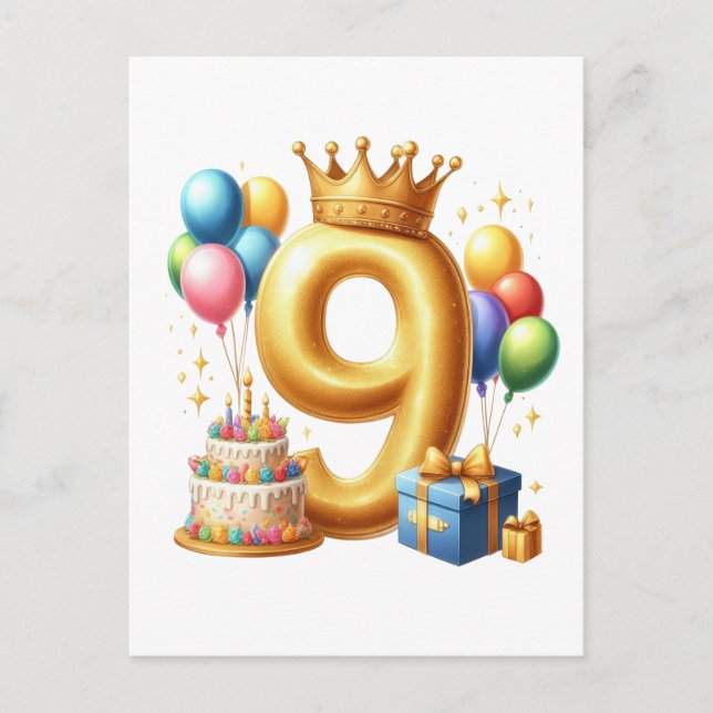 Guld 9-års födelsedag vykort (Framsida)