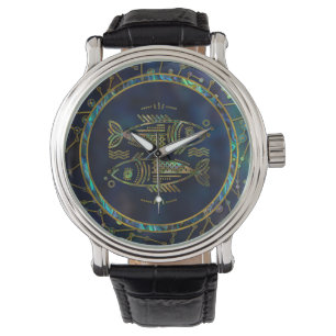 Guld- Abalone för Pisces Zodiac på konstellation Armbandsur