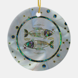Guld- Abalone för Pisces Zodiac på konstellation Julgransprydnad Keramik