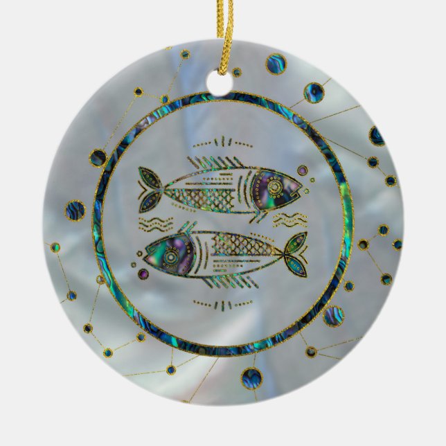 Guld- Abalone för Pisces Zodiac på konstellation Julgransprydnad Keramik (Framsidan)