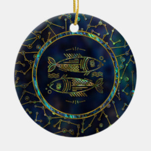 Guld- Abalone för Pisces Zodiac på konstellation Julgransprydnad Keramik