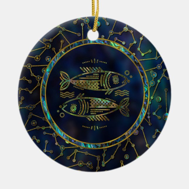 Guld- Abalone för Pisces Zodiac på konstellation Julgransprydnad Keramik (Framsidan)