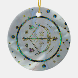Guld- Abalone för SagittariusZodiac på Julgransprydnad Keramik