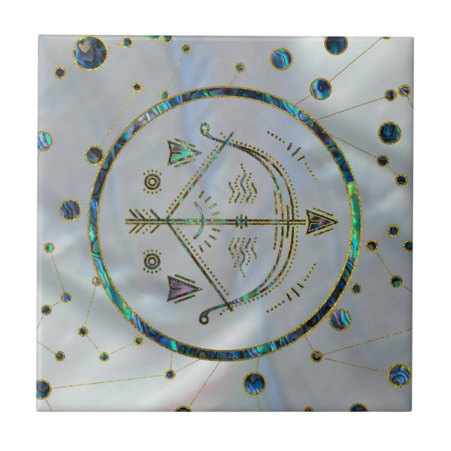 Guld- Abalone för SagittariusZodiac på Kakelplatta (Framsidan)