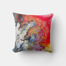 Guld Abstrakt Art Red, Violet Gult Blue Monogram Kudde