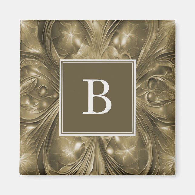 Guld Abstrakt, blommande monogrammagnet Magnet (Framsidan)