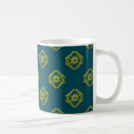 Guld- abstrakt blommar på Prussian blått Mugnifice Kaffemugg