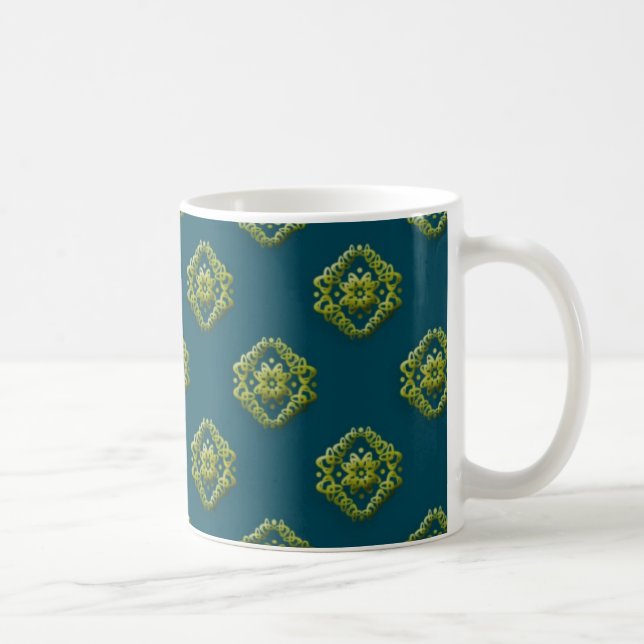 Guld- abstrakt blommar på Prussian blått Mugnifice Kaffemugg (Höger)