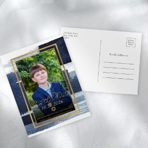 Guld Abstrakt Blue Photo Pub Mitzvah Spara datum Vykort