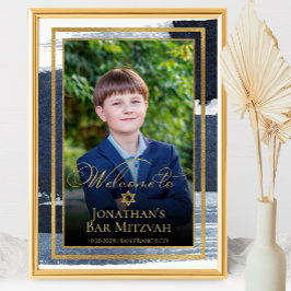Guld Abstrakt Blue Pub Mitzvah Photo Välkomstskylt Poster