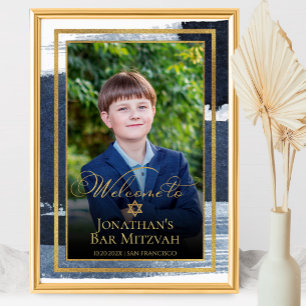 Guld Abstrakt Blue Pub Mitzvah Photo Välkomstskylt Poster