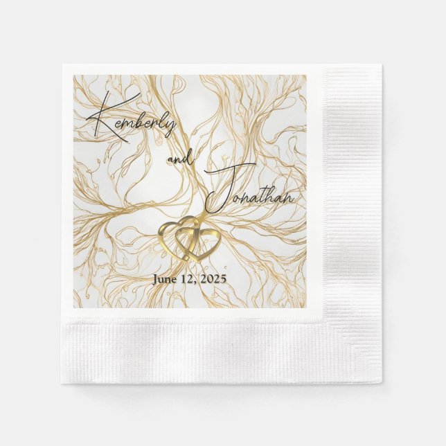 Guld Abstrakt Design Bröllops Pappers Servett (Framsidan)