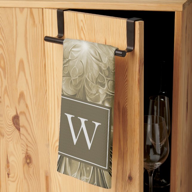 Guld Abstrakt Flourish Monogram Towel Kökshandduk (Thirds Fold)