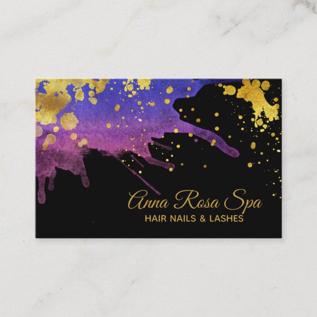 *~* Guld Abstrakt Lila Watercolor Luxe Visitkort (Framsida)