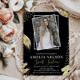 Guld Abstrakt Photo Sweet 16 Birthday Inbjudningar