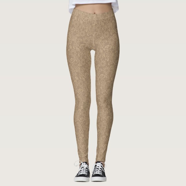 Guld Abstrakt Taupe Leggings (Framsida)