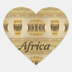 Guld- afrika. Stam- maskera den guld- modellen Hjärtformat Klistermärke