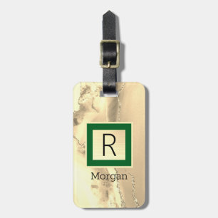 Guld Agare, Svart Namn & Monogram, Grön Låda Bagagebricka