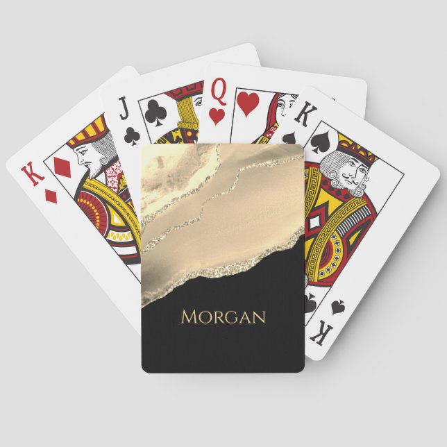 Guld Agate, Glitter & Namn på Black Casinokort (Baksidan)