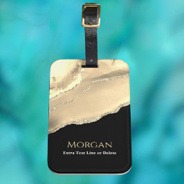 Guld Agate & Glitter, Namn & Text Line, svart Bagagebricka