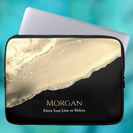 Guld Agate & Glitter, Namn & Text Line, svart Laptop Fodral