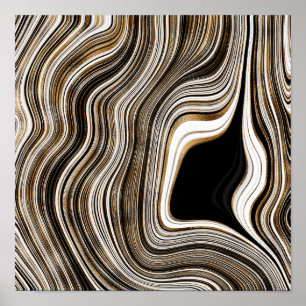 Guld Agate Liquid Marble Liquid Art Poster