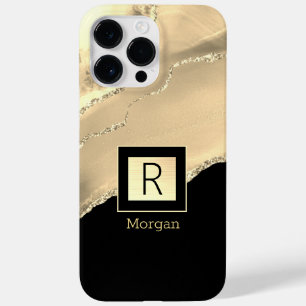 Guld Agate, Namn & Monogram, Black & Guld Box