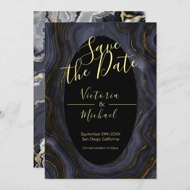 Guld Agate Spara datuminbjudningar Inbjudningar (Fram/baksida)