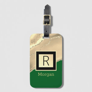 Guld Agate, Svart låda, Namn/Monogram, Grön Bagagebricka