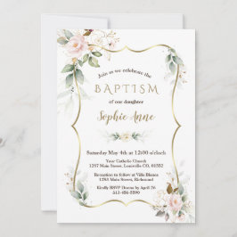 Guld Airy Greenery  Rosa Guld Blommigt Baptism Inbjudningar