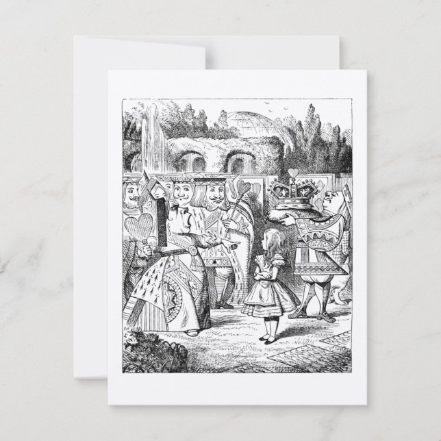 GULD- Alice i födelsedag för underlandTeaparty Inbjudningar (Framsida)