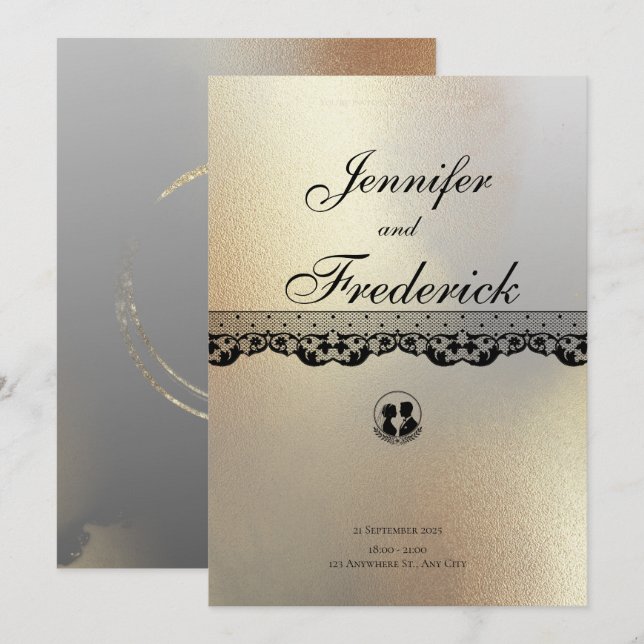 Guld Alkohol Bläck Elegant bröllop Inbjudningar (Fram/baksida)