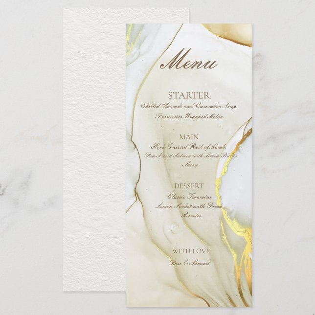 Guld Alkoholtatuering Handgjord Vit Platt Meny (Fram/baksida)